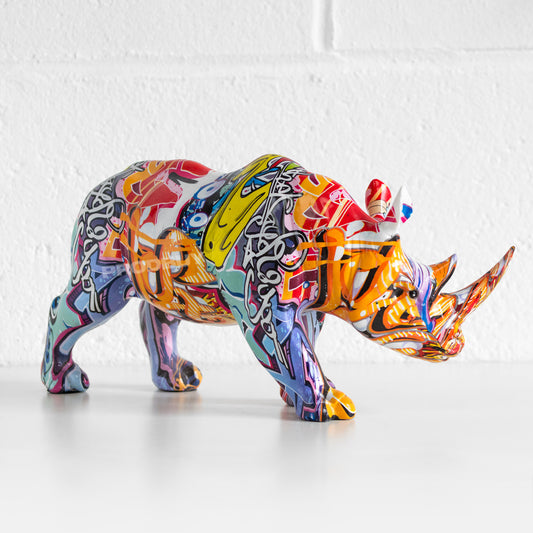 Colourful Graffiti Rhino Ornament