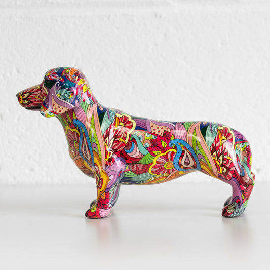 Colourful Dachshund Sausage Dog Ornament Gift Sculpture Figure Home Decoration