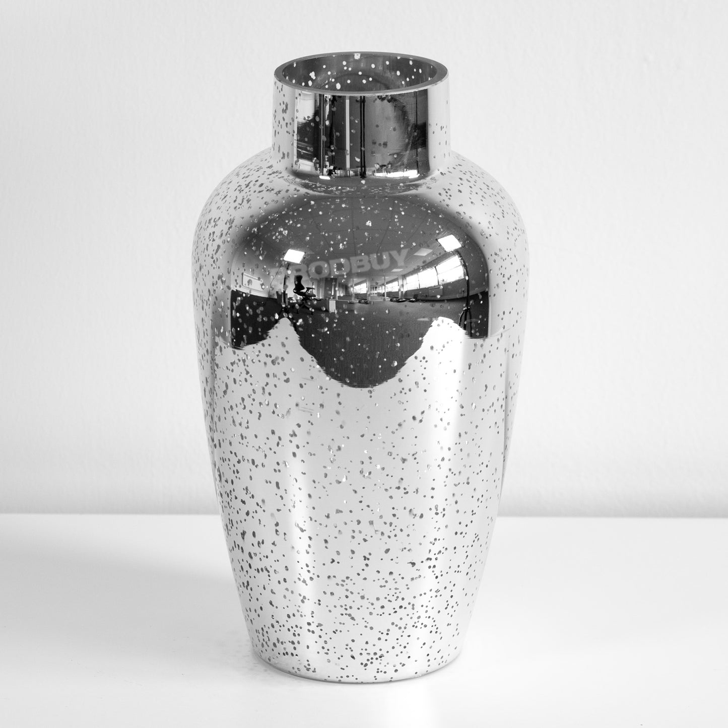 28cm Vincenza Silver Sparkle Mirror Glass Vase