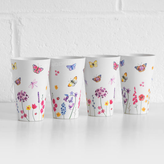 4 x 400ml HiBall Tumbler Cups Glasses Floral Butterfly