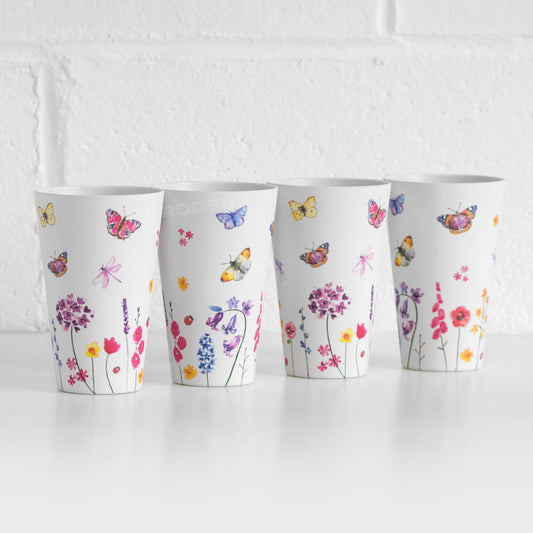 8 x 400ml HiBall Tumbler Cups Glasses Floral Butterfly