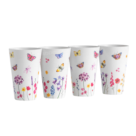 8 x 400ml HiBall Tumbler Cups Glasses Floral Butterfly