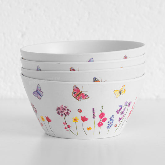 Set of 4 Floral Butterfly Serving Bowls