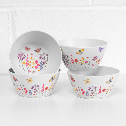 Set of 4 Floral Butterfly Serving Bowls