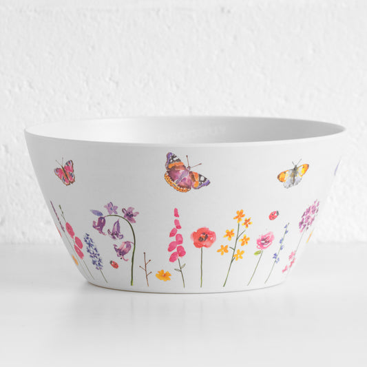 Large Round Butterfly Salad Serving Bowl Dish with Server Spoon Fork Set