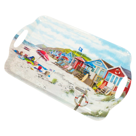 Set of 2 Beach Hut Large Melamine TV Dinner Food Serving Lap Sandwich Tea Trays