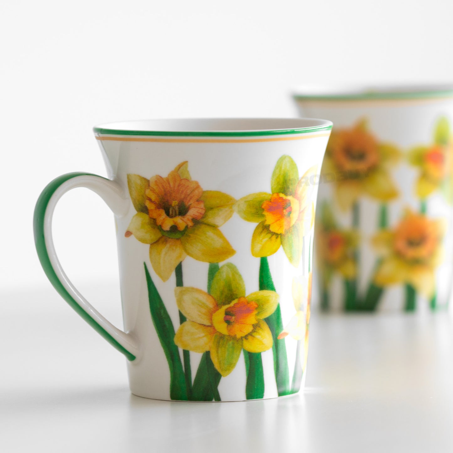 2 x Yellow Daffodil Floral Welsh Wales Mugs Cups Hot Drinks Tea Coffee Chocolate