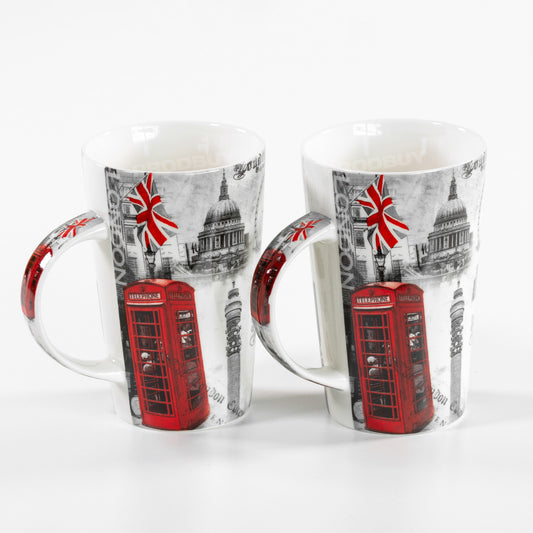 Set of 2 Large 350ml London Souvenir UK Tall Latte Mugs