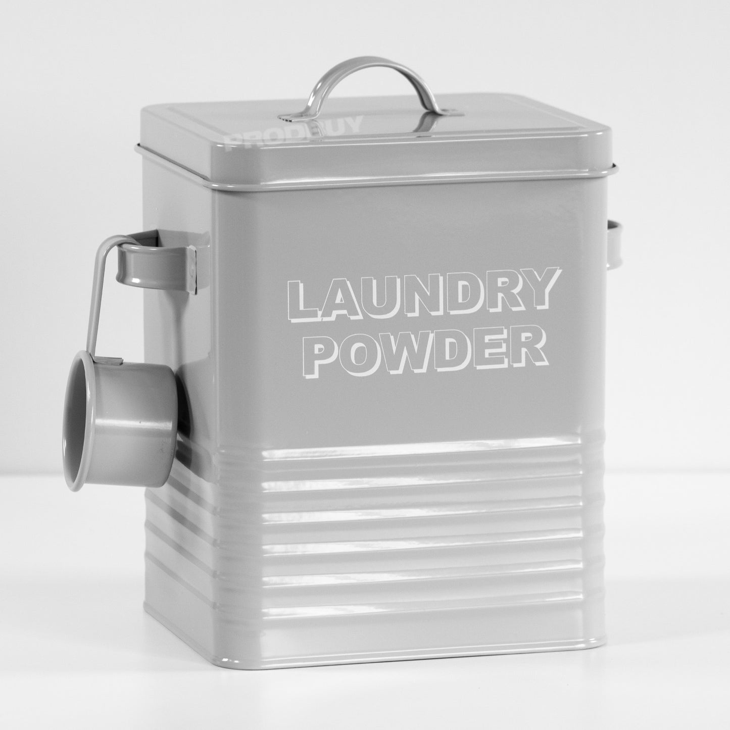 Grey Laundry Powder Storage Tin with Scoop