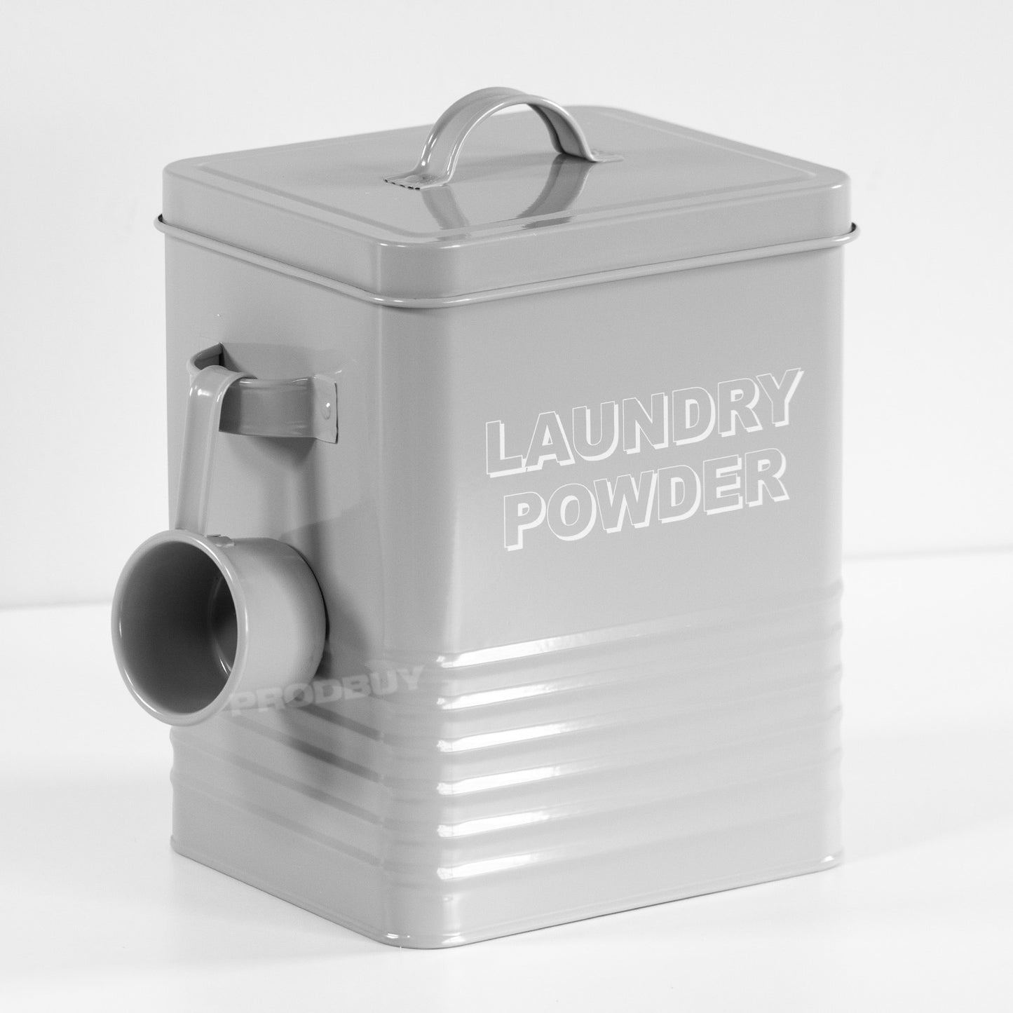 Grey Laundry Powder Storage Tin with Scoop