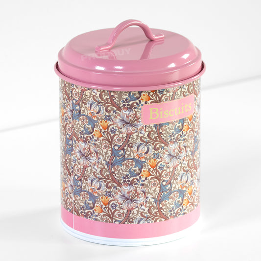 William Morris Golden Lily Biscuit Storage Tin with a Pink Lid