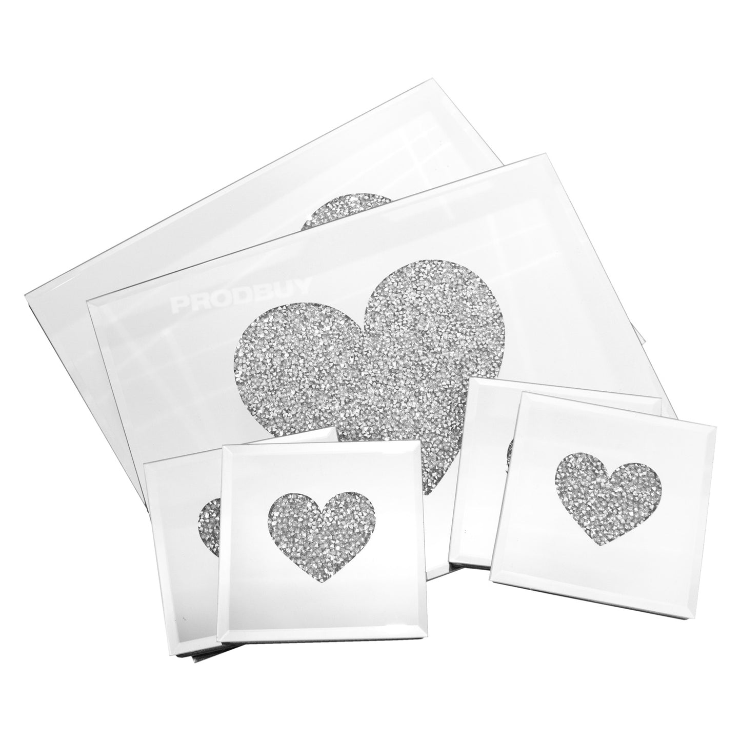 Set of Glass Heart 4 Placemats & 4 Coasters