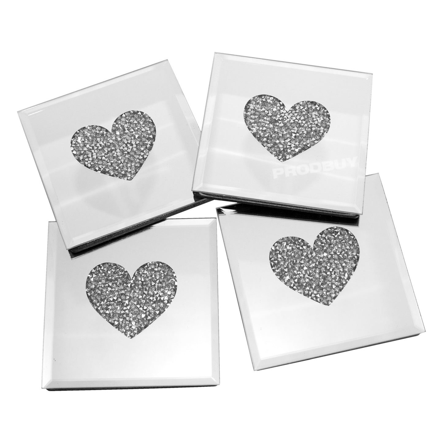 Set of Glass Heart 4 Placemats & 4 Coasters