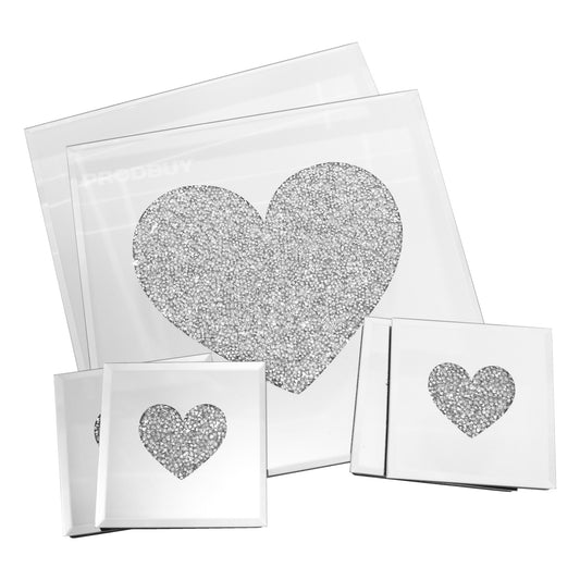 Set of 4 Square Glass Heart Placemats & Coasters