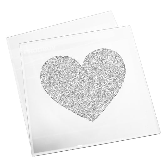 Set of 4 Square Glass Heart Placemats & Coasters