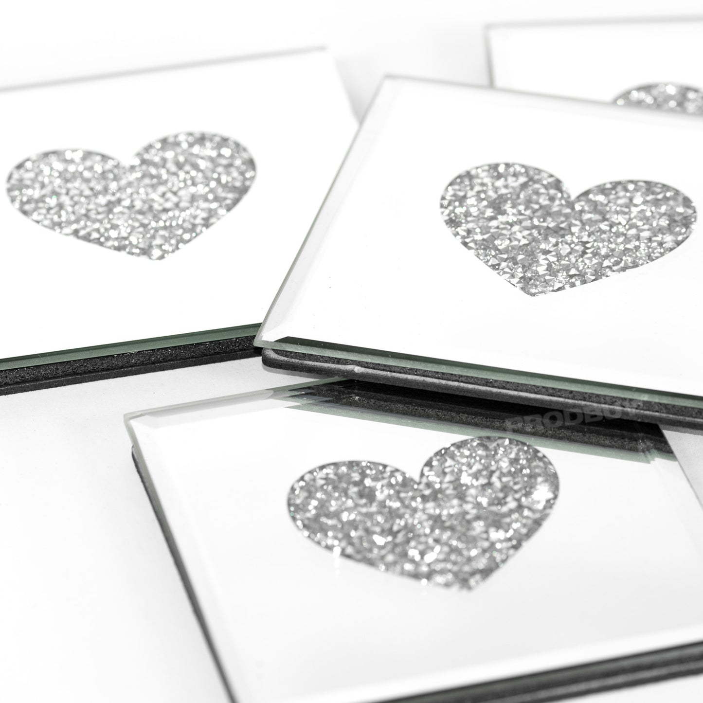 Set of 4 Square Glass Heart Placemats & Coasters