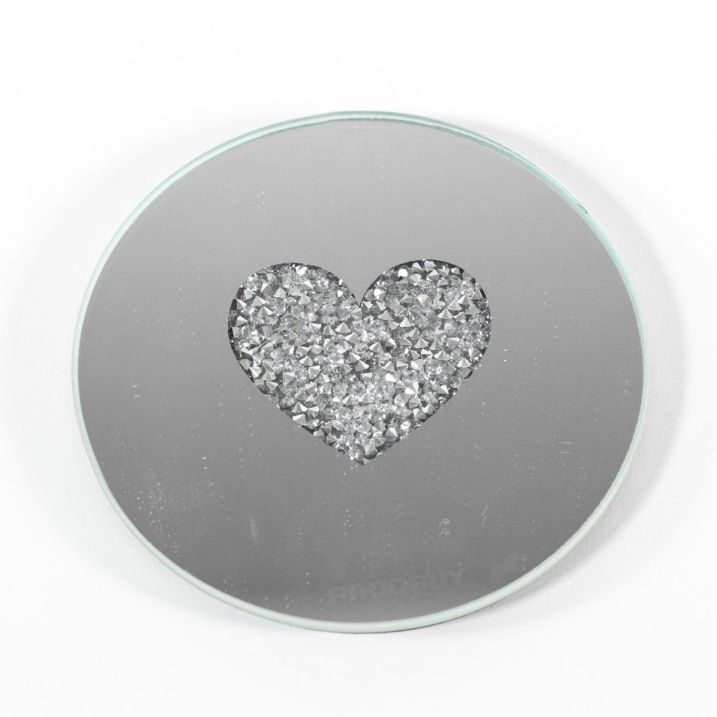 Set of Round 10cm Mirrored Glass Crushed Diamond Heart Coasters