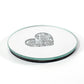 Set of Round 10cm Mirrored Glass Crushed Diamond Heart Coasters