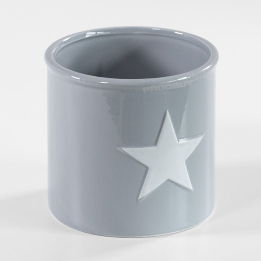 Grey Single White Star Round Ceramic Plant Pot Cover Holder