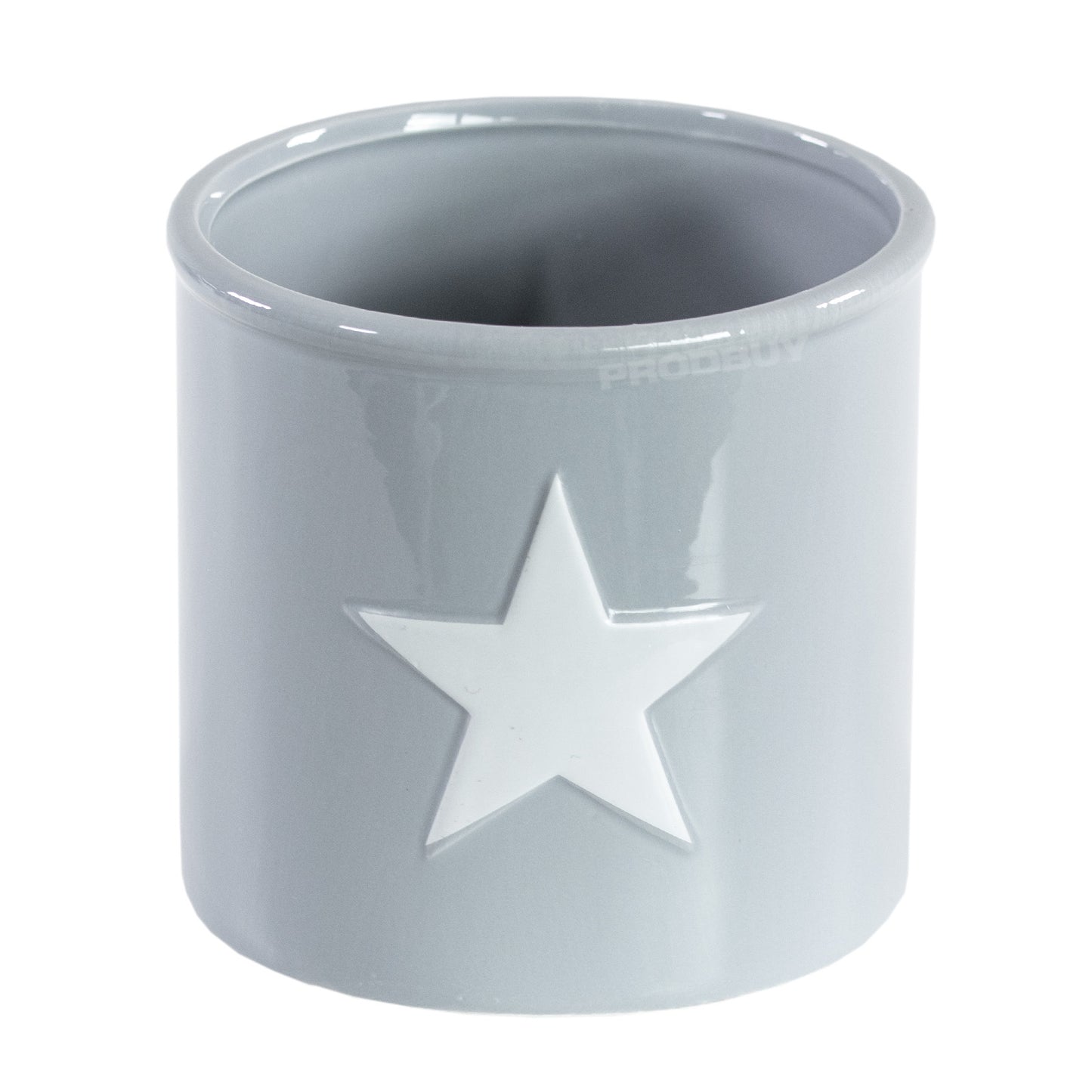 Grey Single White Star Round Ceramic Plant Pot Cover Holder
