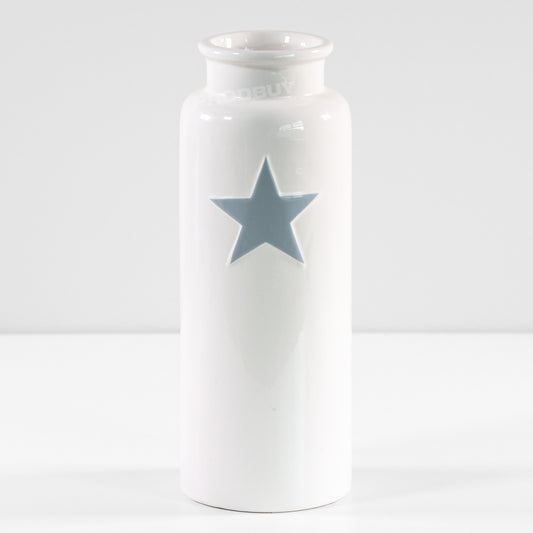 30cm Tall White Ceramic Single Grey Star Ceramic Vase