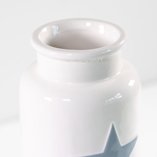 30cm Tall White Ceramic Single Grey Star Ceramic Vase