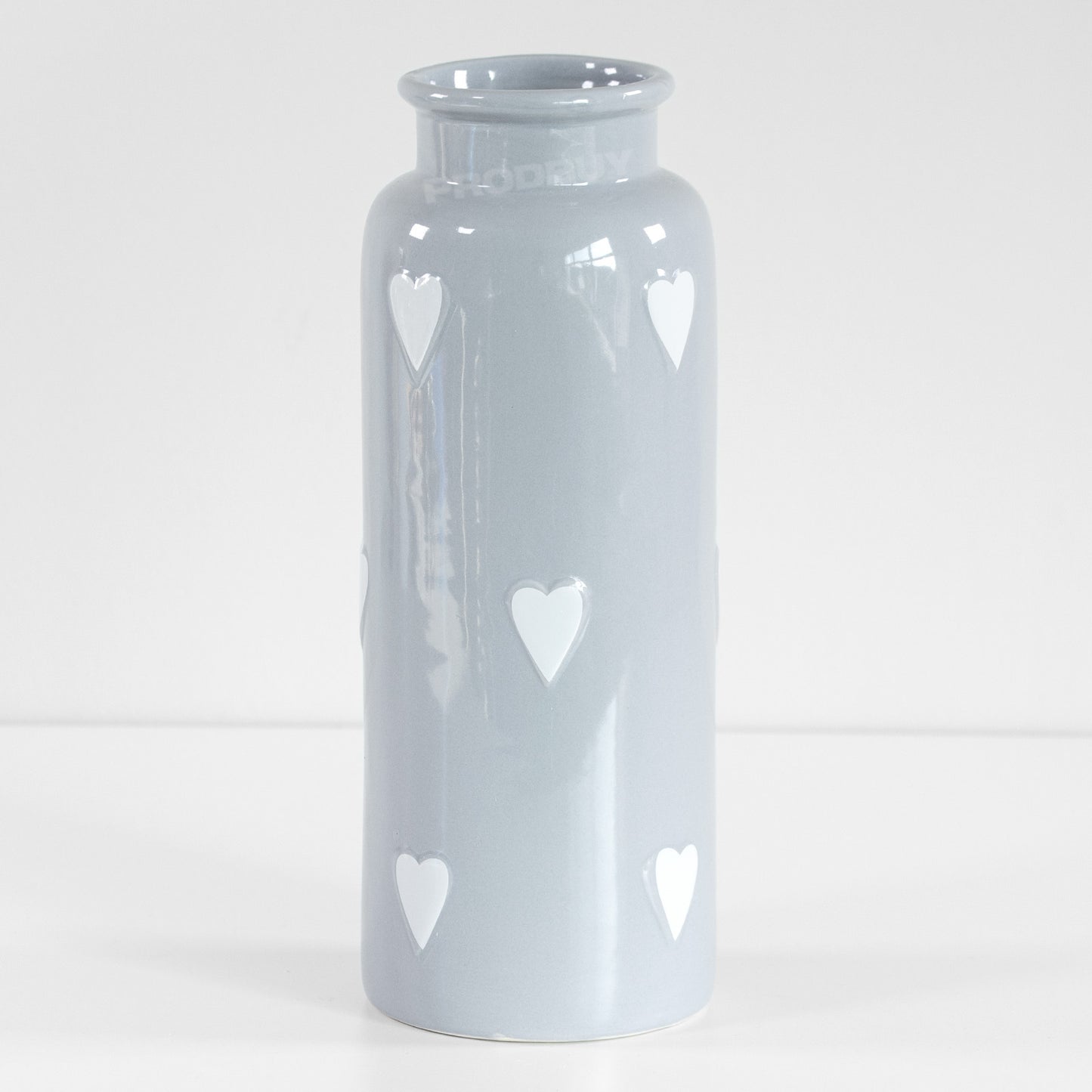 30cm Grey with White Hearts Ceramic Vase