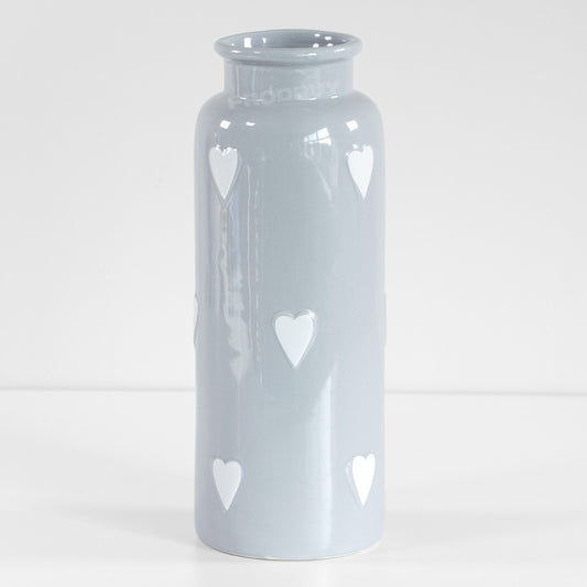 30cm Grey with White Hearts Ceramic Vase