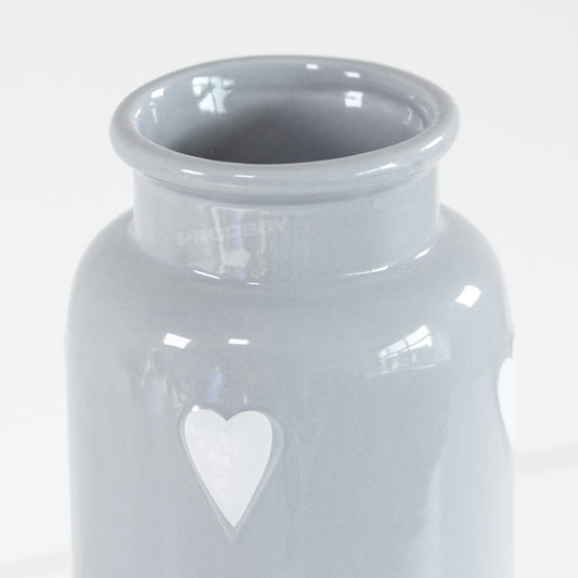 30cm Grey with White Hearts Ceramic Vase