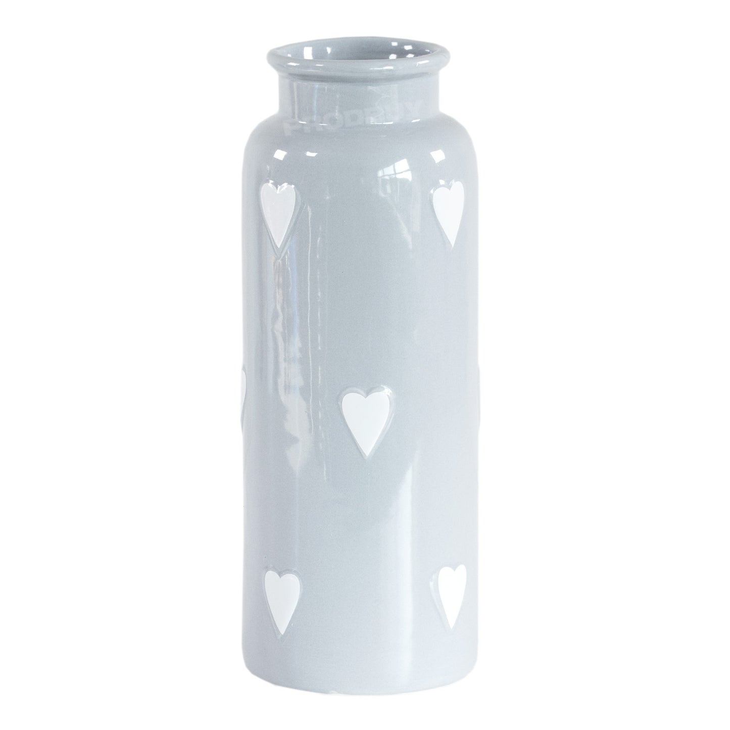 30cm Grey with White Hearts Ceramic Vase