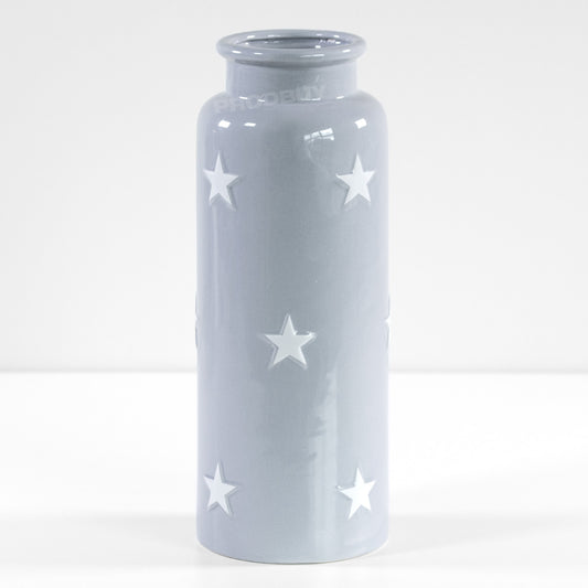 30cm Tall Grey Ceramic Polka Dot White Stars Ceramic Vase