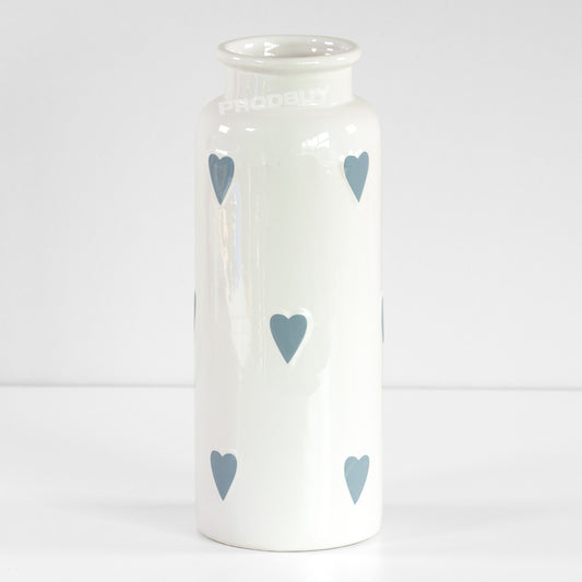 30cm Tall White Ceramic Grey Polka Dot Hearts Pattern Ceramic Vase