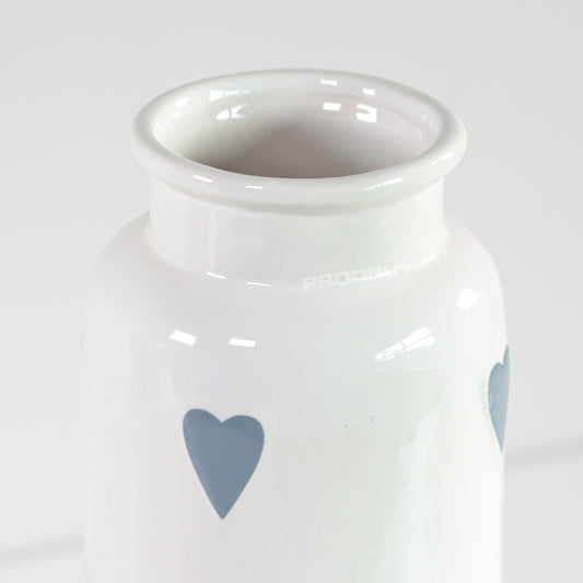 30cm Tall White Ceramic Grey Polka Dot Hearts Pattern Ceramic Vase