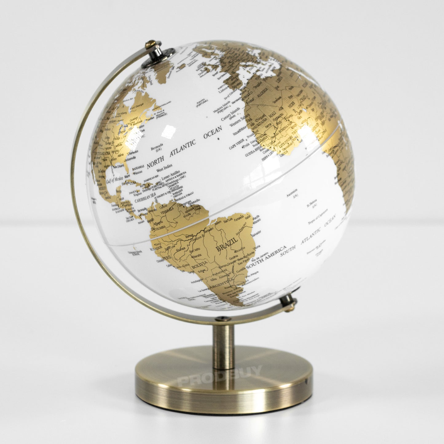 Small White Globe with Gold Markings World Map Atlas