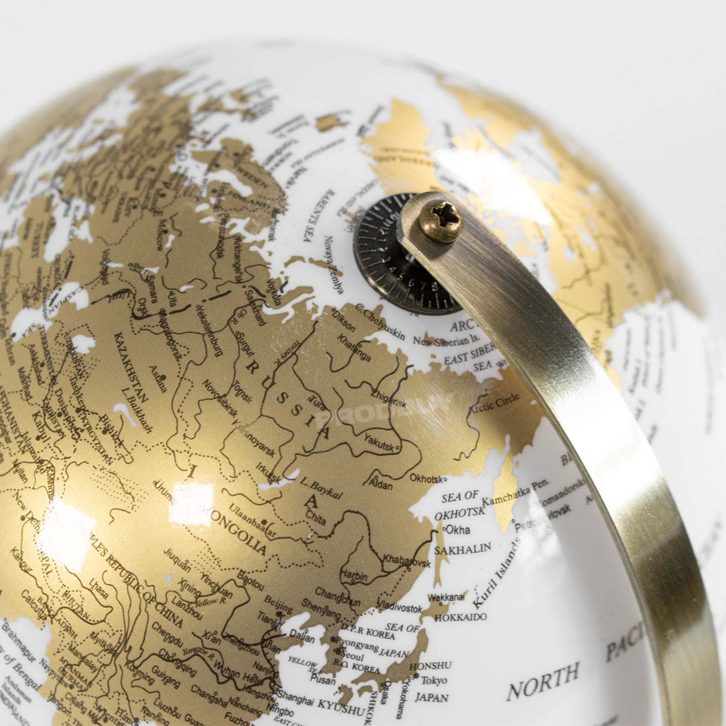 Small White Globe with Gold Markings World Map Atlas