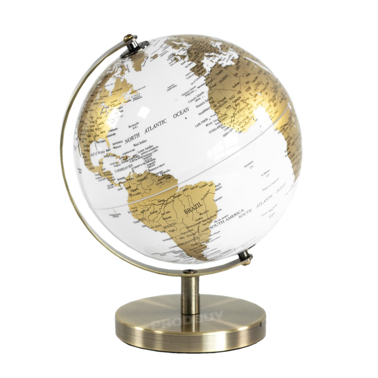 Small White Globe with Gold Markings World Map Atlas