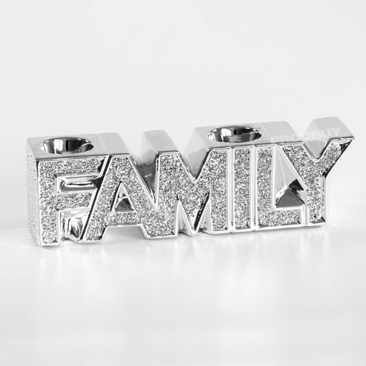 Sparkly Glitter Family Word Art Ornament Tealight Candle Holder