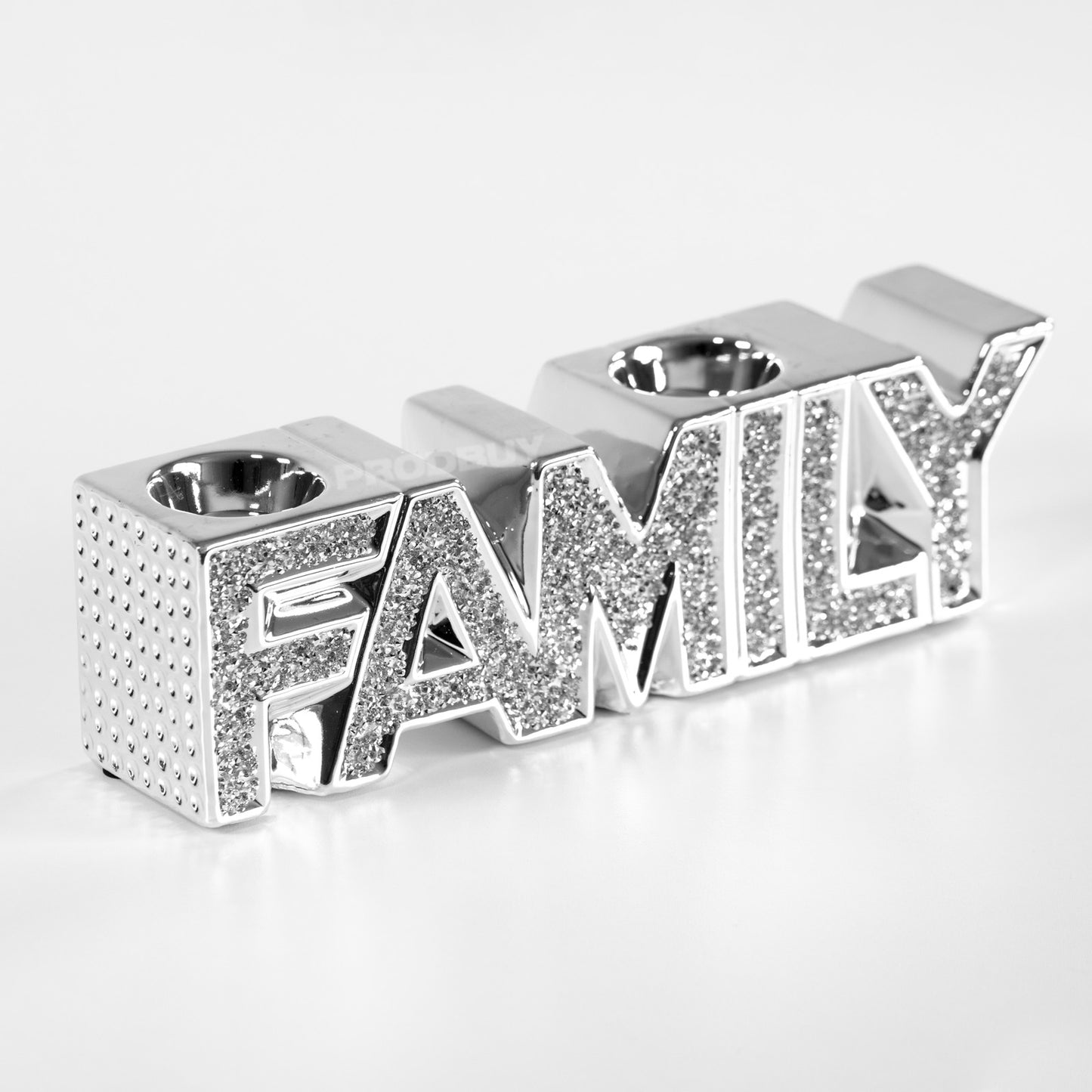 Sparkly Glitter Family Word Art Ornament Tealight Candle Holder