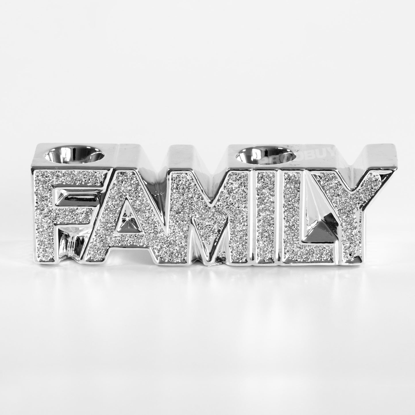 Sparkly Glitter Family Word Art Ornament Tealight Candle Holder