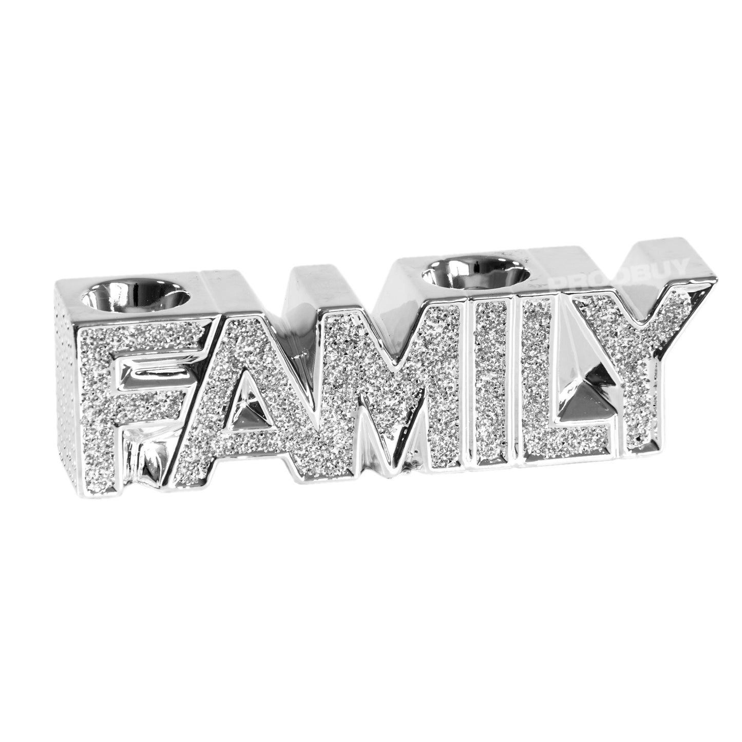 Sparkly Glitter Family Word Art Ornament Tealight Candle Holder