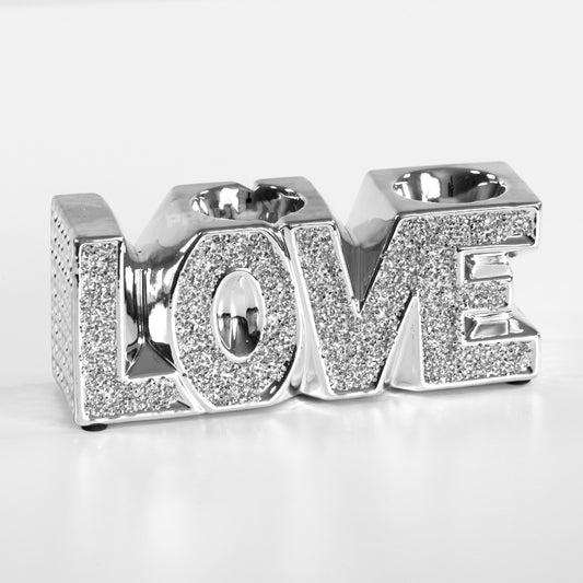 Sparkly Glitter Love Word Art Ornament Tealight Candle Holder