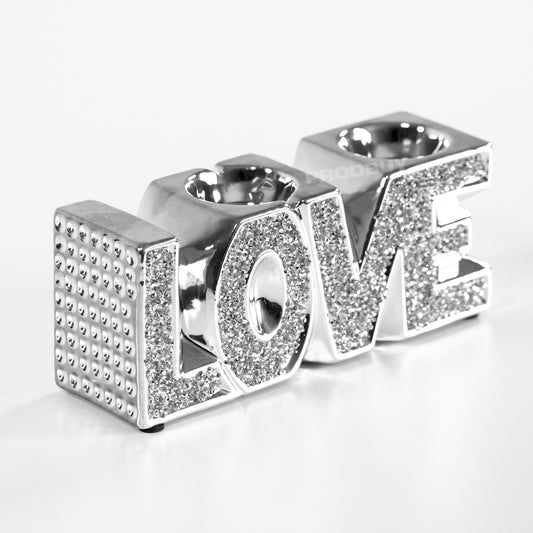 Sparkly Glitter Love Word Art Ornament Tealight Candle Holder