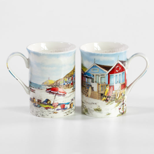 Set of 4 Beach Hut Nautical Seaside Mugs Cups Drinks Tea Coffee Hot Chocolate