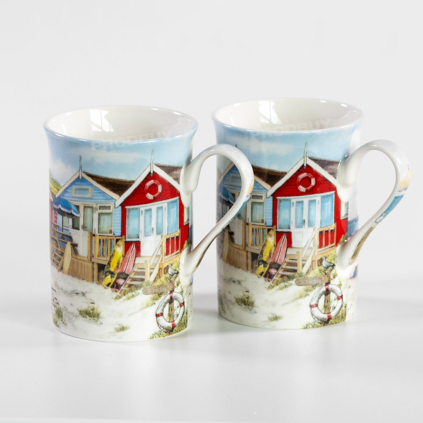 Set of 4 Beach Hut Nautical Seaside Mugs Cups Drinks Tea Coffee Hot Chocolate