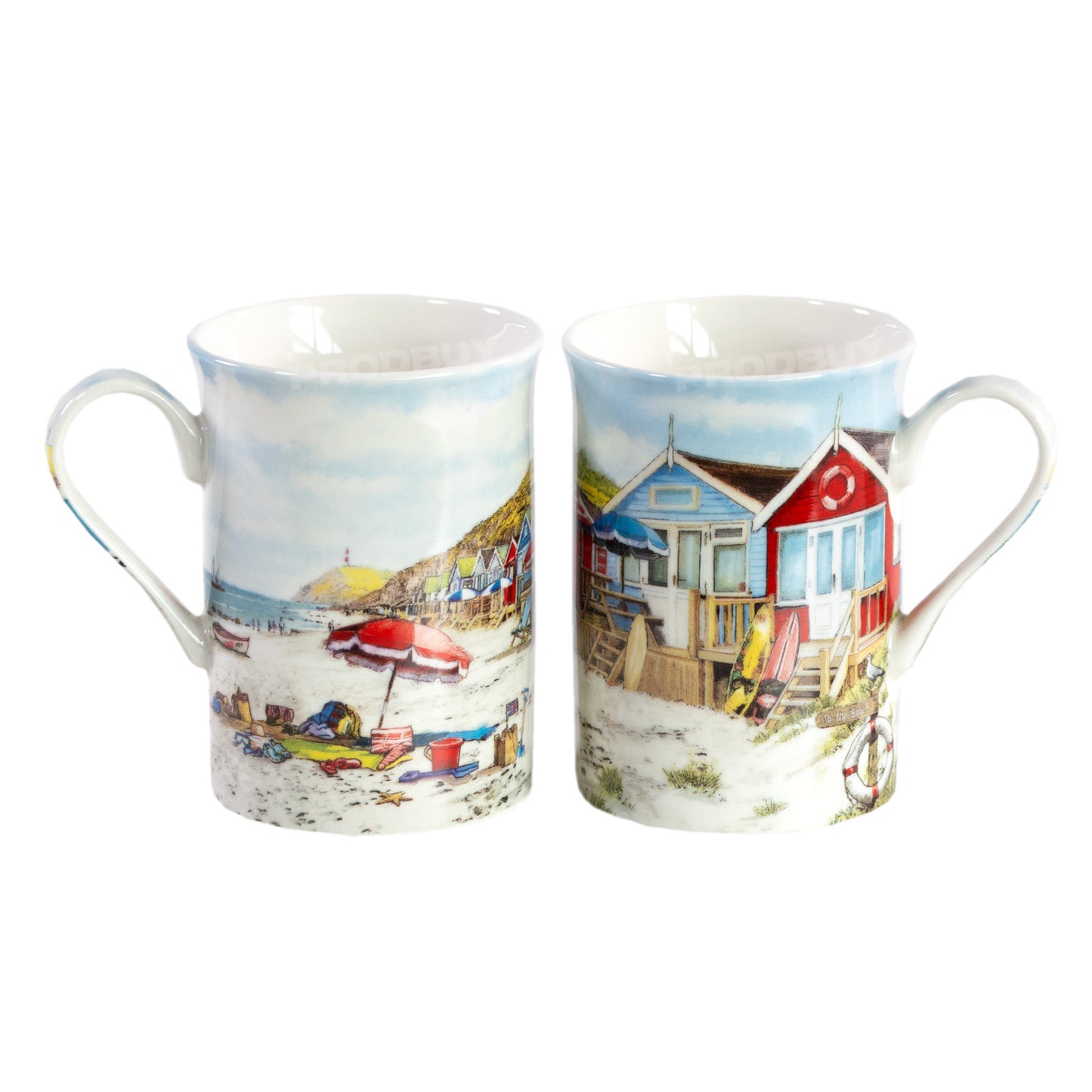 Set of 4 Beach Hut Nautical Seaside Mugs Cups Drinks Tea Coffee Hot Chocolate