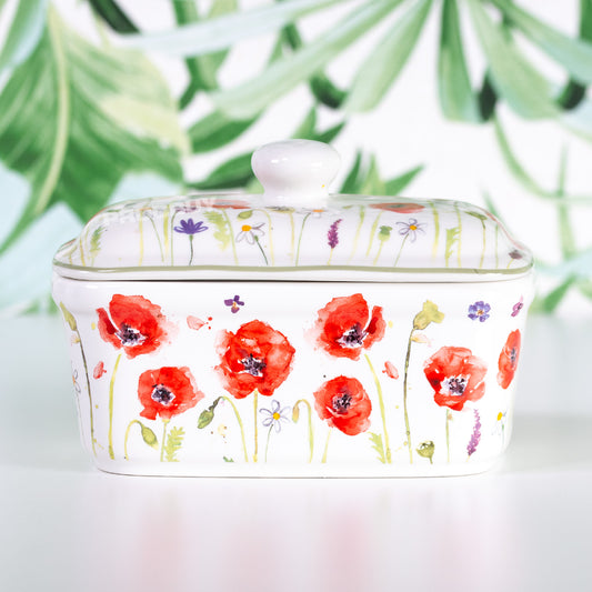 Poppy Field Ceramic Butter Storage Dish with Lid