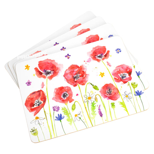 Set of Poppies 4 Placemats and 4 Coasters