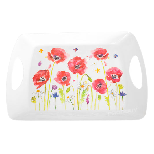 Set of 2 Large Poppy Melamine Handled Trays