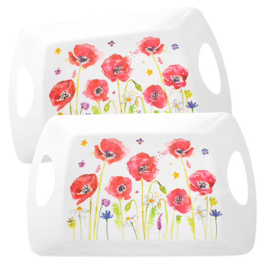 Set of 2 Large Poppy Melamine Handled Trays