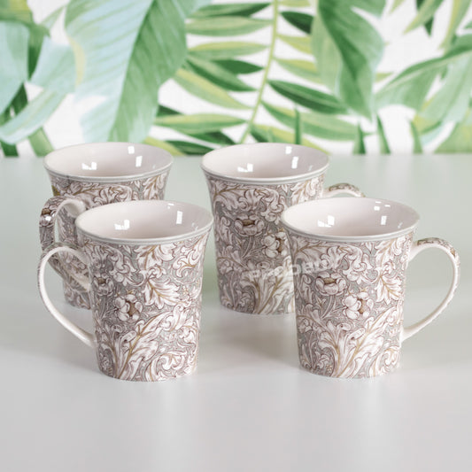 Set of 4 William Morris Bachelor's Button Fine China Grey Floral Mugs